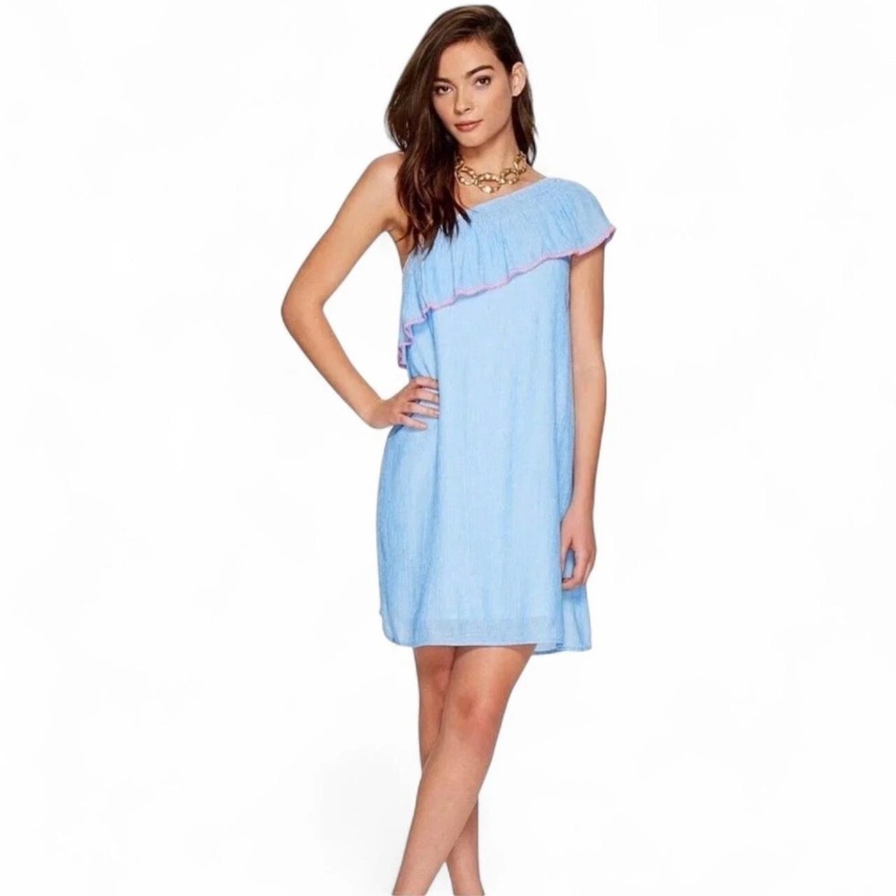 Lilly Pulitzer Emmeline One Shoulder Ruffle‎ Dress, Blue Pink, Women's Small